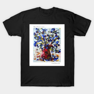 Blue Flowers in Red Vase - Acrylic Postcard T-Shirt